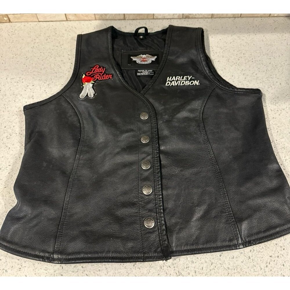 Harley Davidson Black Leather Vest With Patches